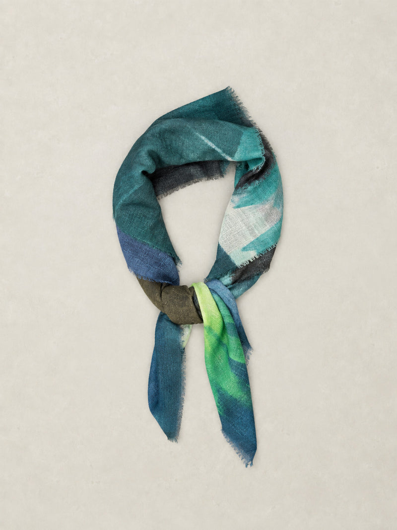 Fine Wool Silk Blend Oversized Square Print Scarf - Forgotten Tribes