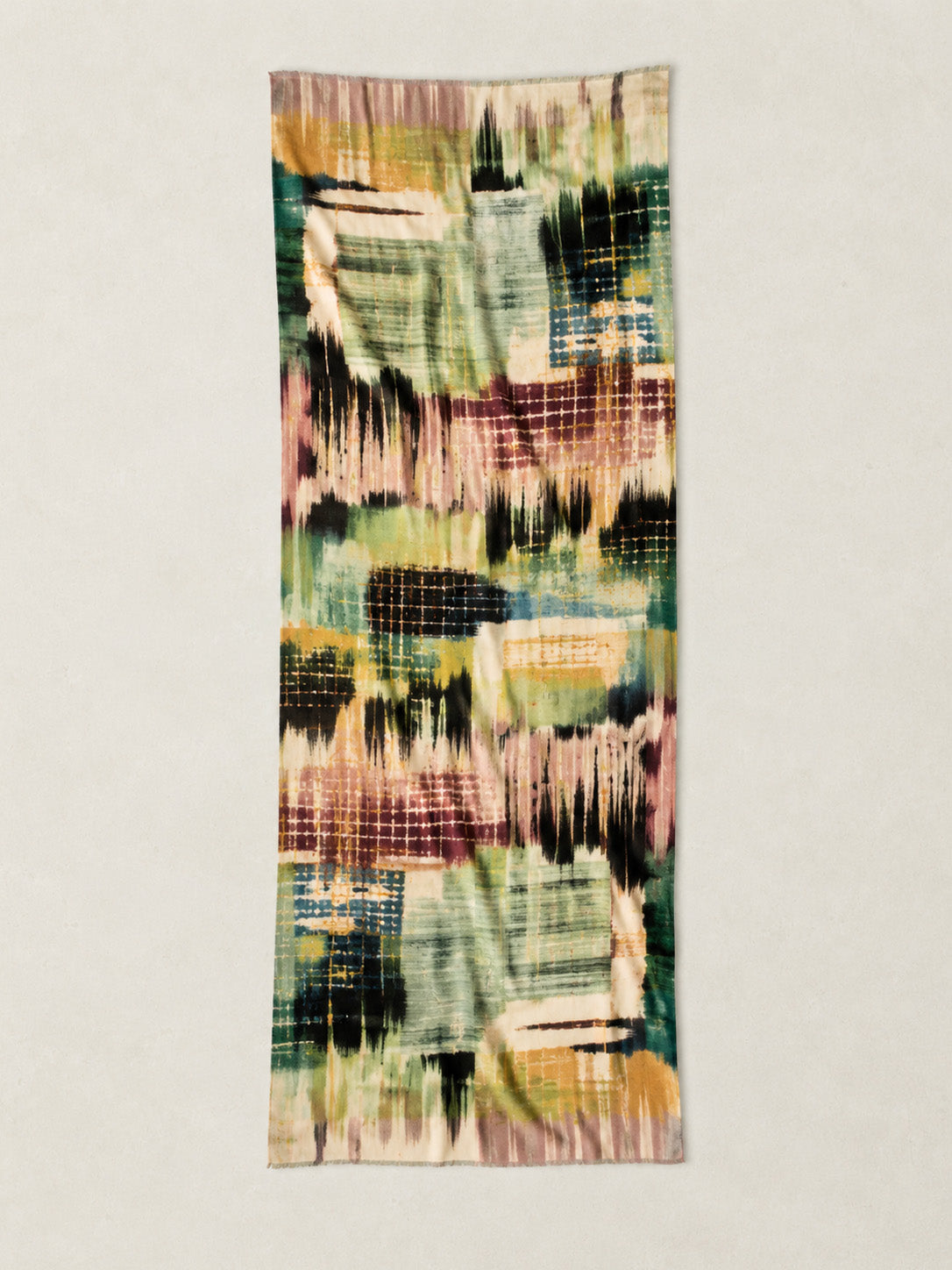 Fine Wool Silk Blend Print Scarf - Meadow Mist - Forgotten Tribes