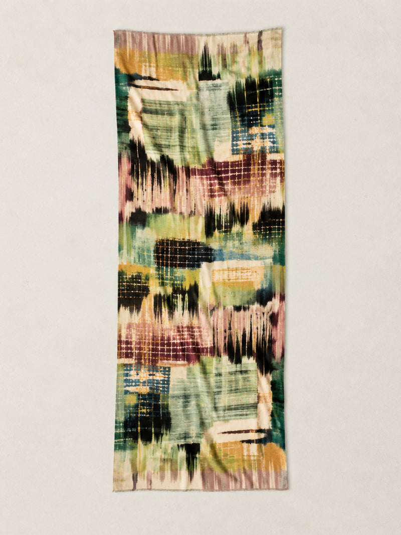 Fine Wool Silk Blend Print Scarf - Meadow Mist - Forgotten Tribes