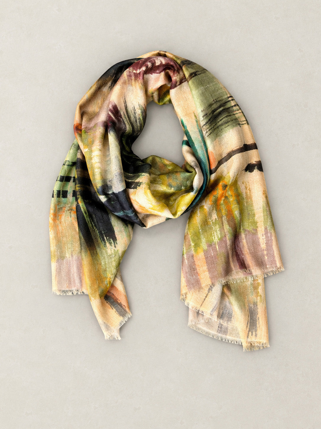 Fine Wool Silk Blend Print Scarf - Meadow Mist - Forgotten Tribes