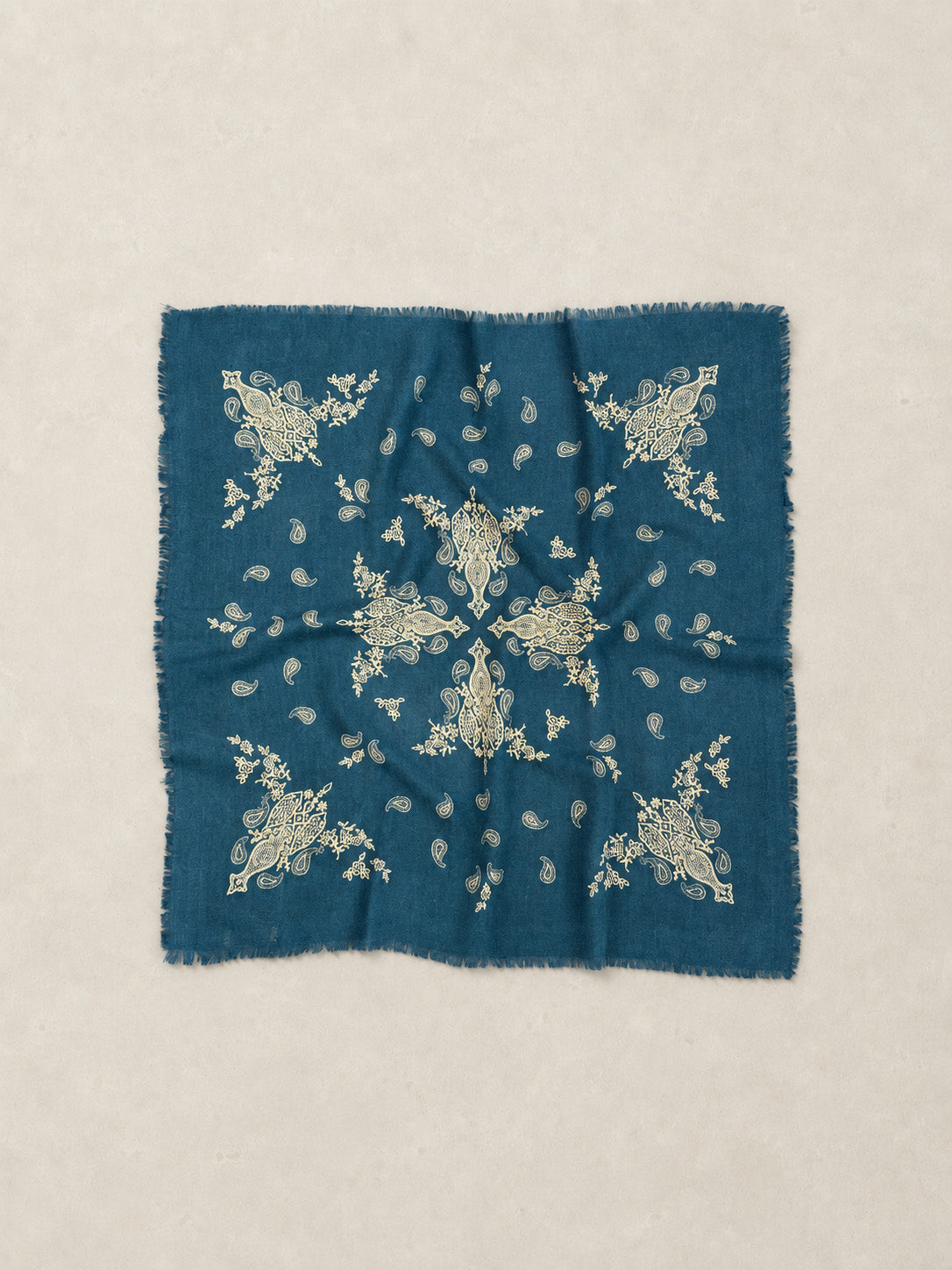 Fine Wool Silk Denim Blue Paisley Bandana - Forgotten Tribes