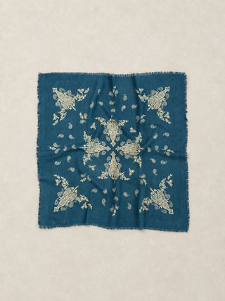 Fine Wool Silk Denim Blue Paisley Bandana - Forgotten Tribes