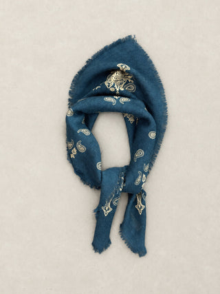 Fine Wool Silk Denim Blue Paisley Bandana - Forgotten Tribes
