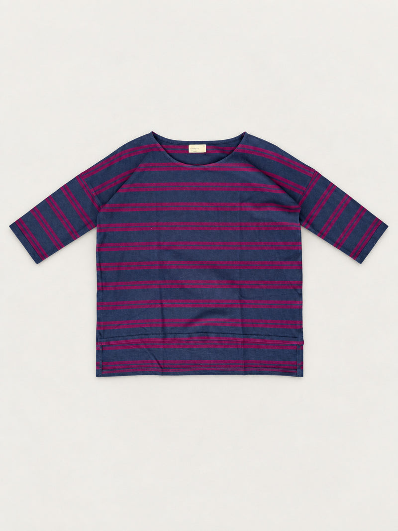 Gaya - Hemp Organic Cotton Cropped Sleeve T-Shirt - Stripes - Forgotten Tribes