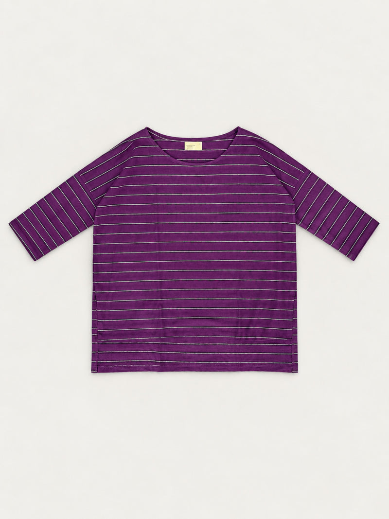 Gaya - Hemp Organic Cotton Cropped Sleeve T-Shirt - Stripes - Forgotten Tribes