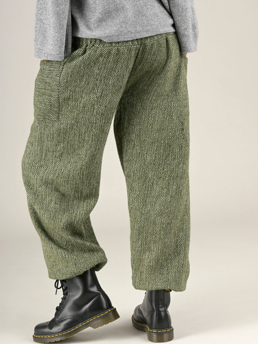 Moss Green Textured Wool Harem Pants - High Crotch - Forgotten Tribes