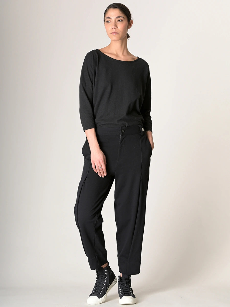 Organic Cotton French Terry Trousers with Side Pleats