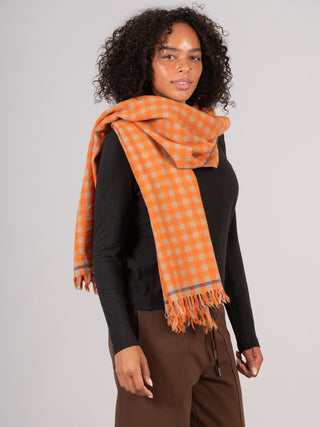 Pure Wool Orange Check Scarf - Forgotten Tribes