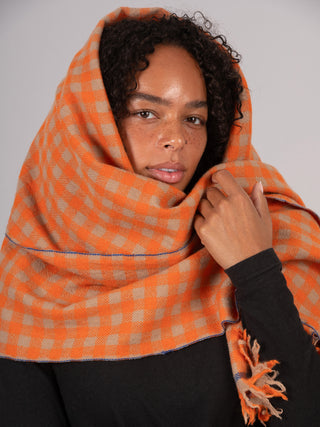 Pure Wool Orange Check Scarf - Forgotten Tribes