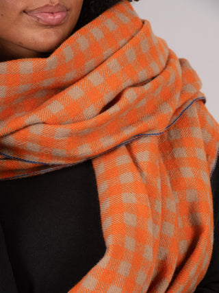 Pure Wool Orange Check Scarf - Forgotten Tribes