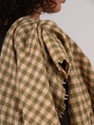 Boiled Wool Silk Blend Green Check Scarf - Forgotten Tribes