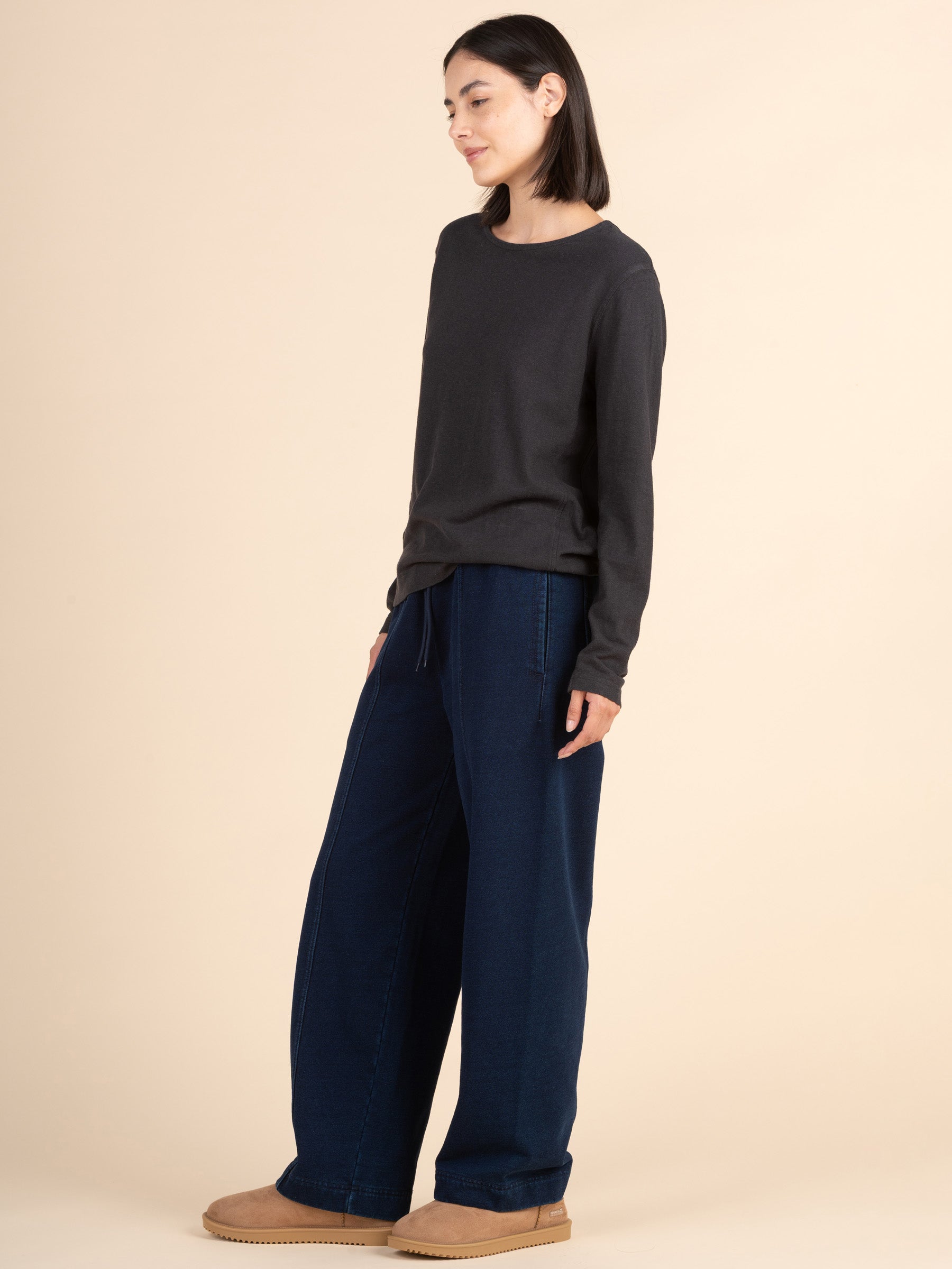 Sable - Denim Wash Fleece Straight Leg Trousers - Forgotten Tribes