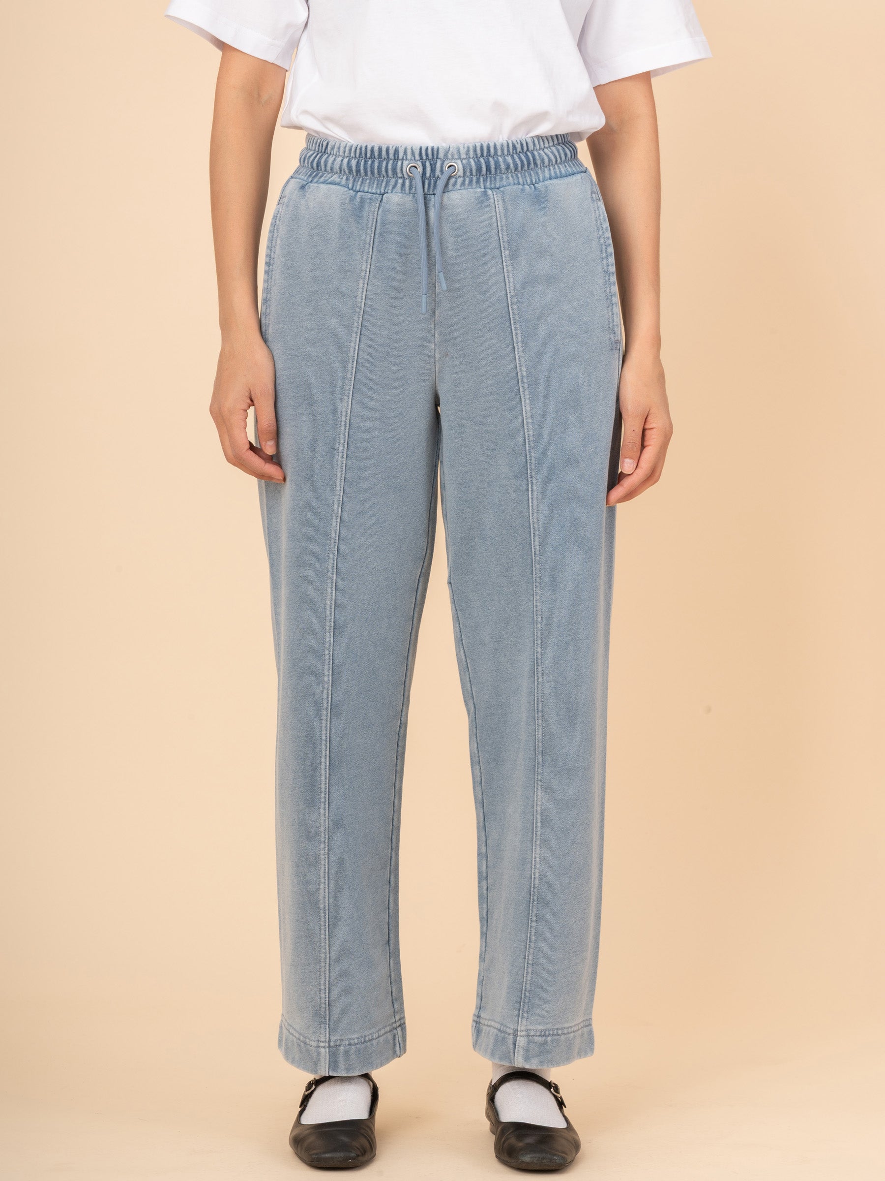 Sable - Denim Wash Fleece Straight Leg Trousers