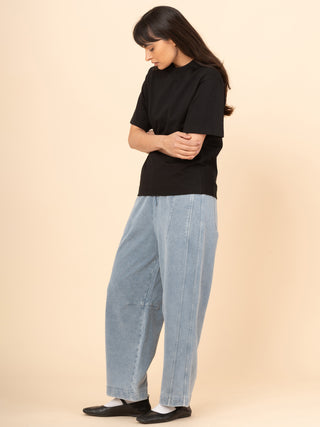 Paxi - Denim Wash Fleece Barrel Leg Trousers - Forgotten Tribes