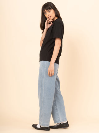 Paxi - Denim Wash Fleece Barrel Leg Trousers - Forgotten Tribes