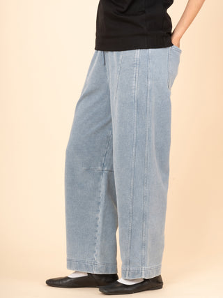Paxi - Denim Wash Fleece Barrel Leg Trousers - Forgotten Tribes