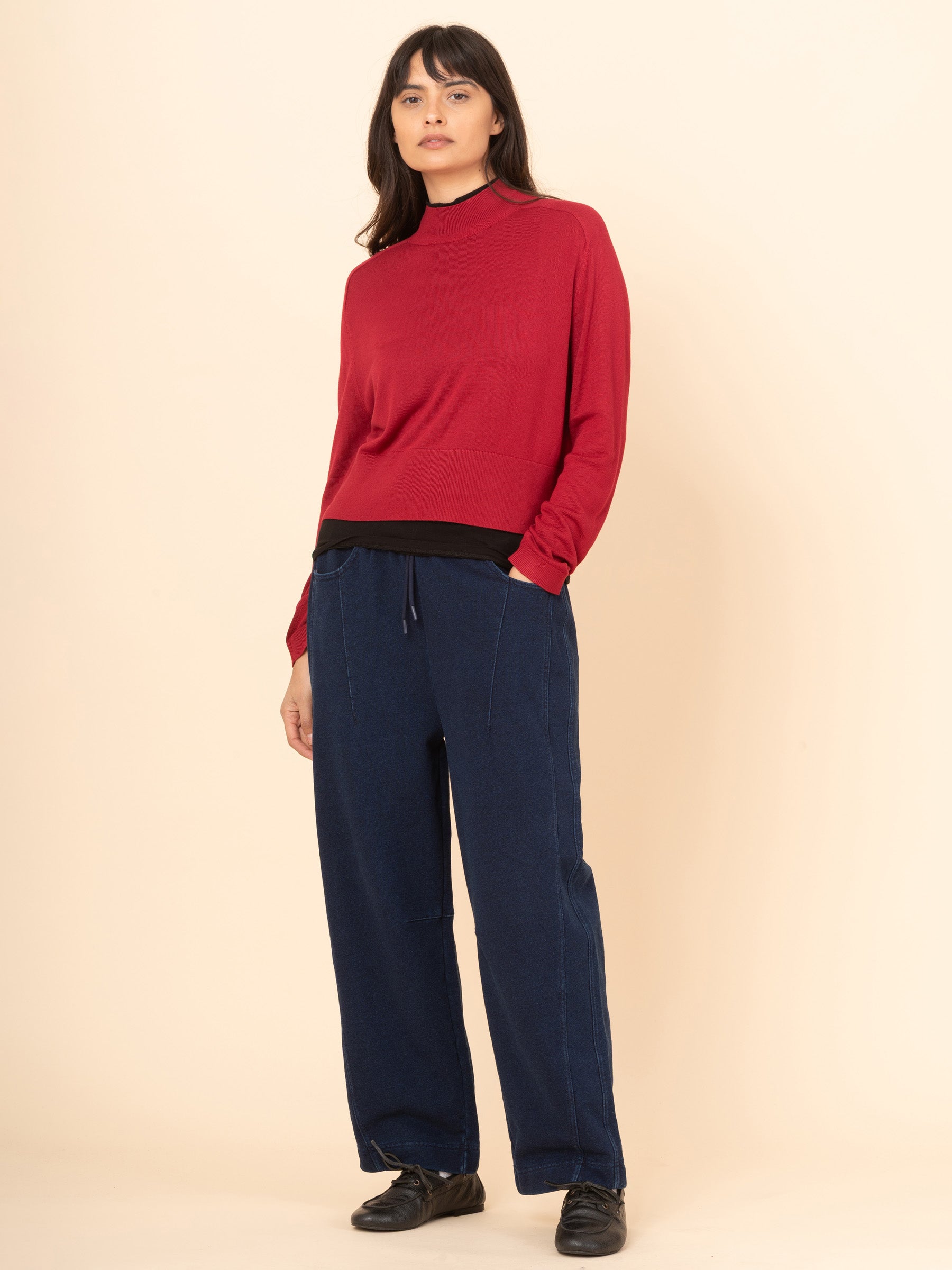 Paxi - Denim Wash Fleece Barrel Leg Trousers