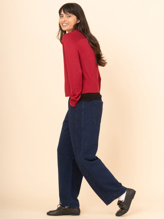 Paxi - Denim Wash Fleece Barrel Leg Trousers - Forgotten Tribes