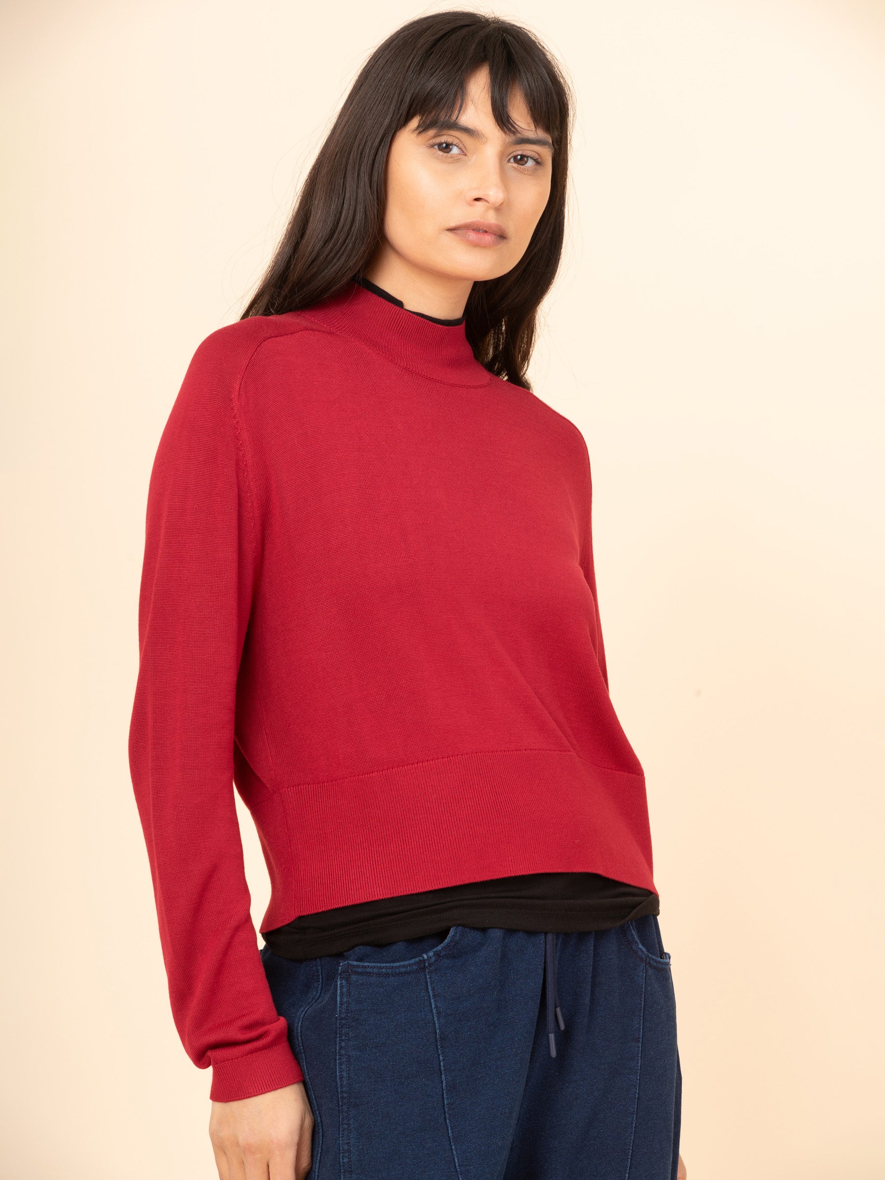 Lanka - Bamboo Viscose High Neck Sweater With Shoulder Yoke