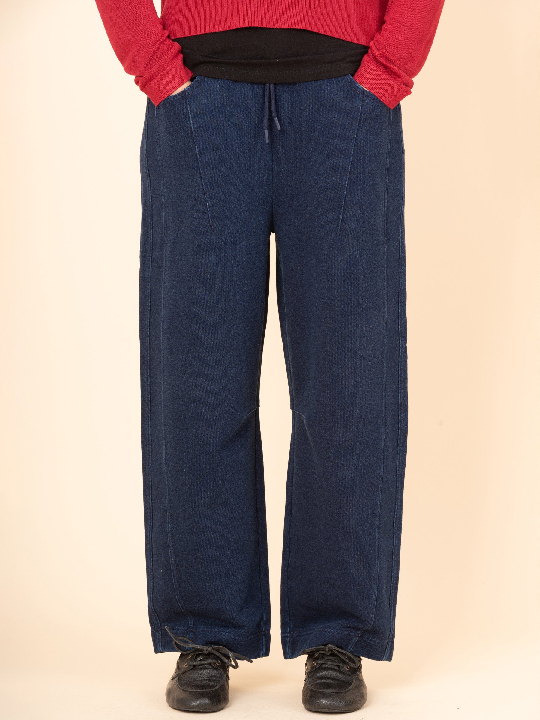 Paxi - Denim Wash Fleece Barrel Leg Trousers