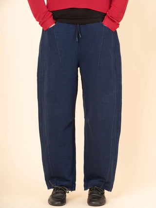 Paxi - Denim Wash Fleece Barrel Leg Trousers - Forgotten Tribes