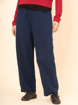 Paxi - Denim Wash Fleece Barrel Leg Trousers - Forgotten Tribes