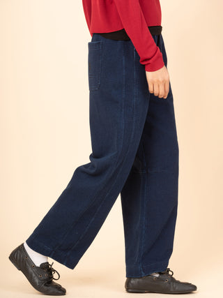 Paxi - Denim Wash Fleece Barrel Leg Trousers - Forgotten Tribes