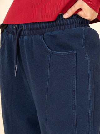 Paxi - Denim Wash Fleece Barrel Leg Trousers - Forgotten Tribes