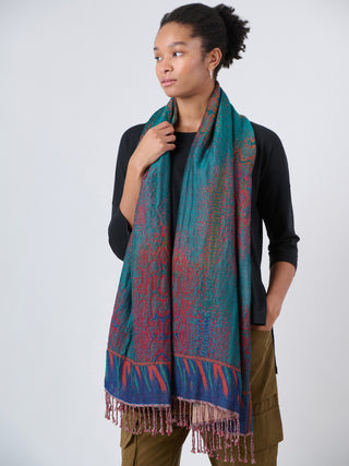 Wool Cotton Jacquard Scarf - Forest - Forgotten Tribes