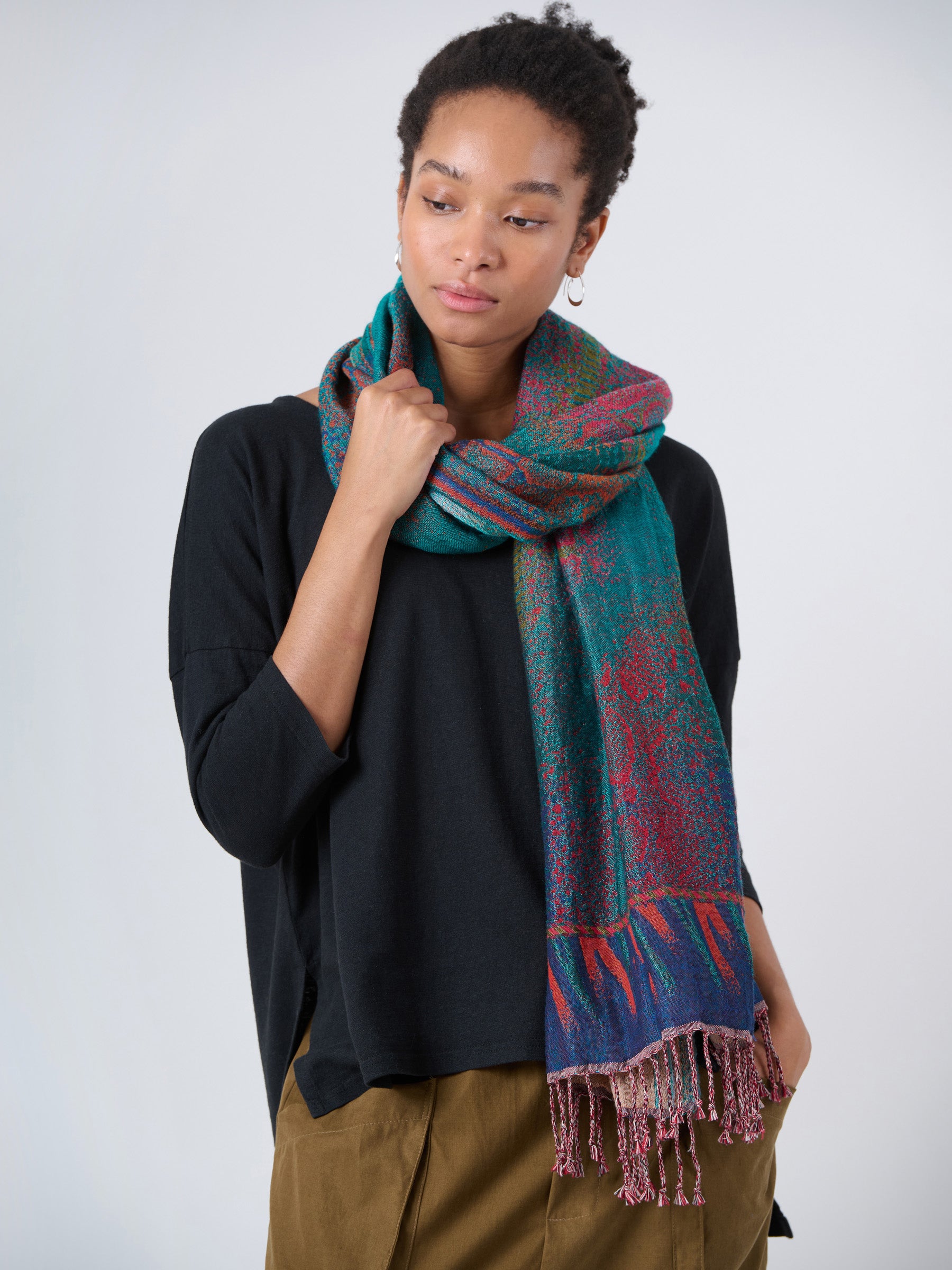 Wool Cotton Jacquard Scarf - Forest - Forgotten Tribes
