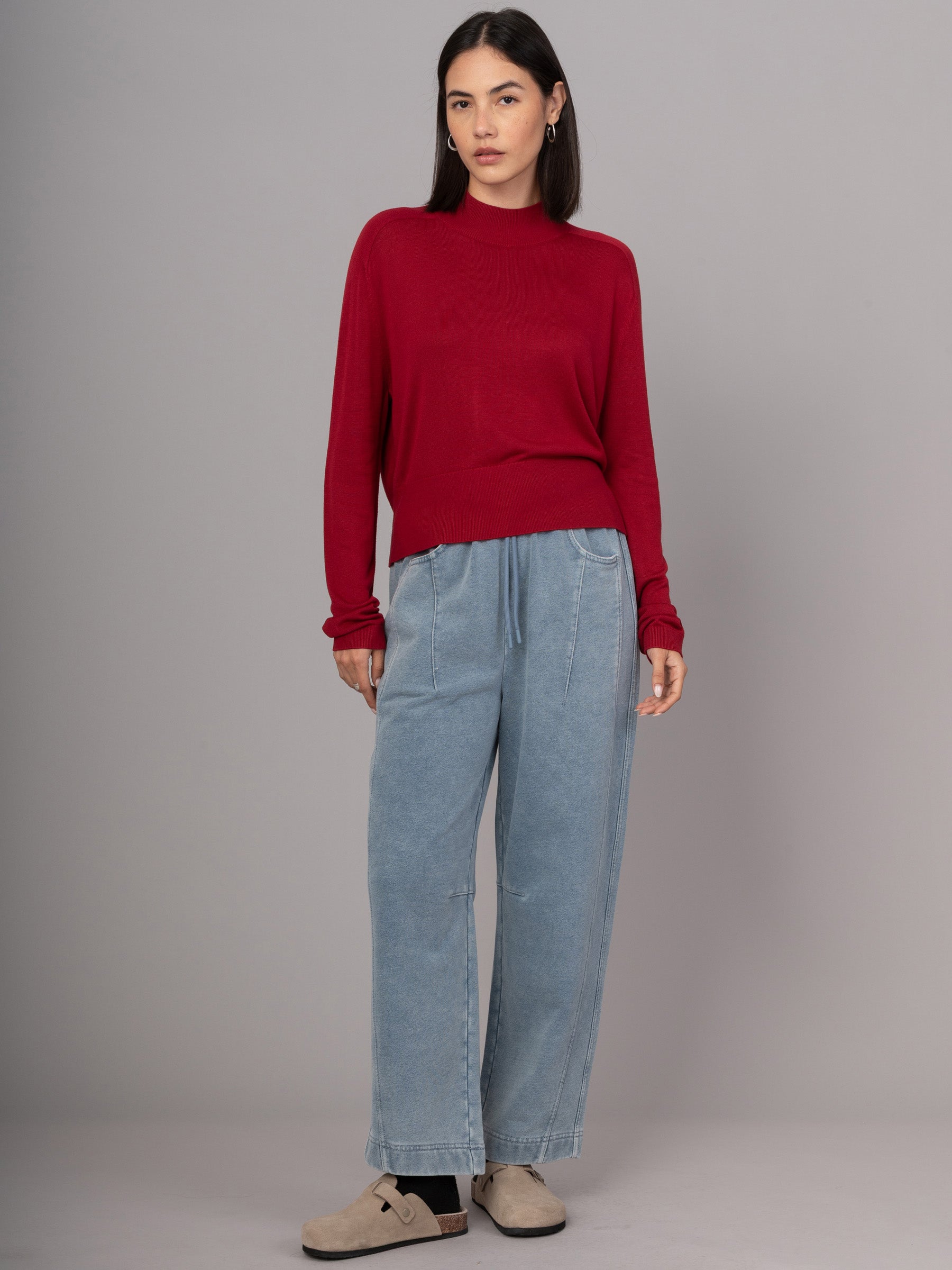 Lanka - Bamboo Viscose High Neck Sweater With Shoulder Yoke
