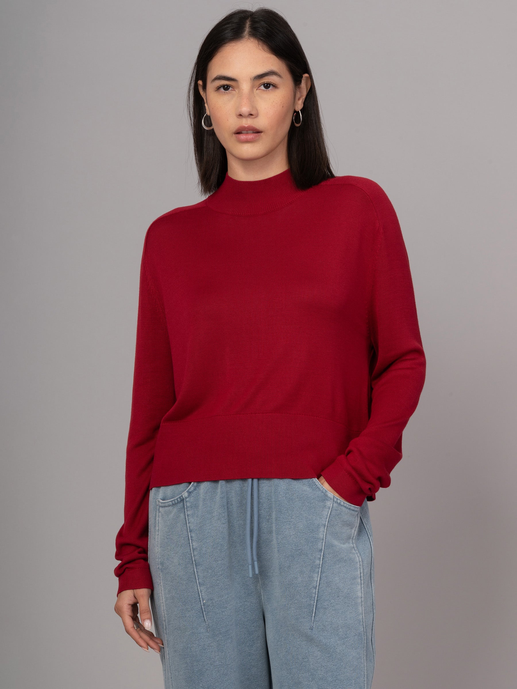 Lanka - Bamboo Viscose High Neck Sweater With Shoulder Yoke