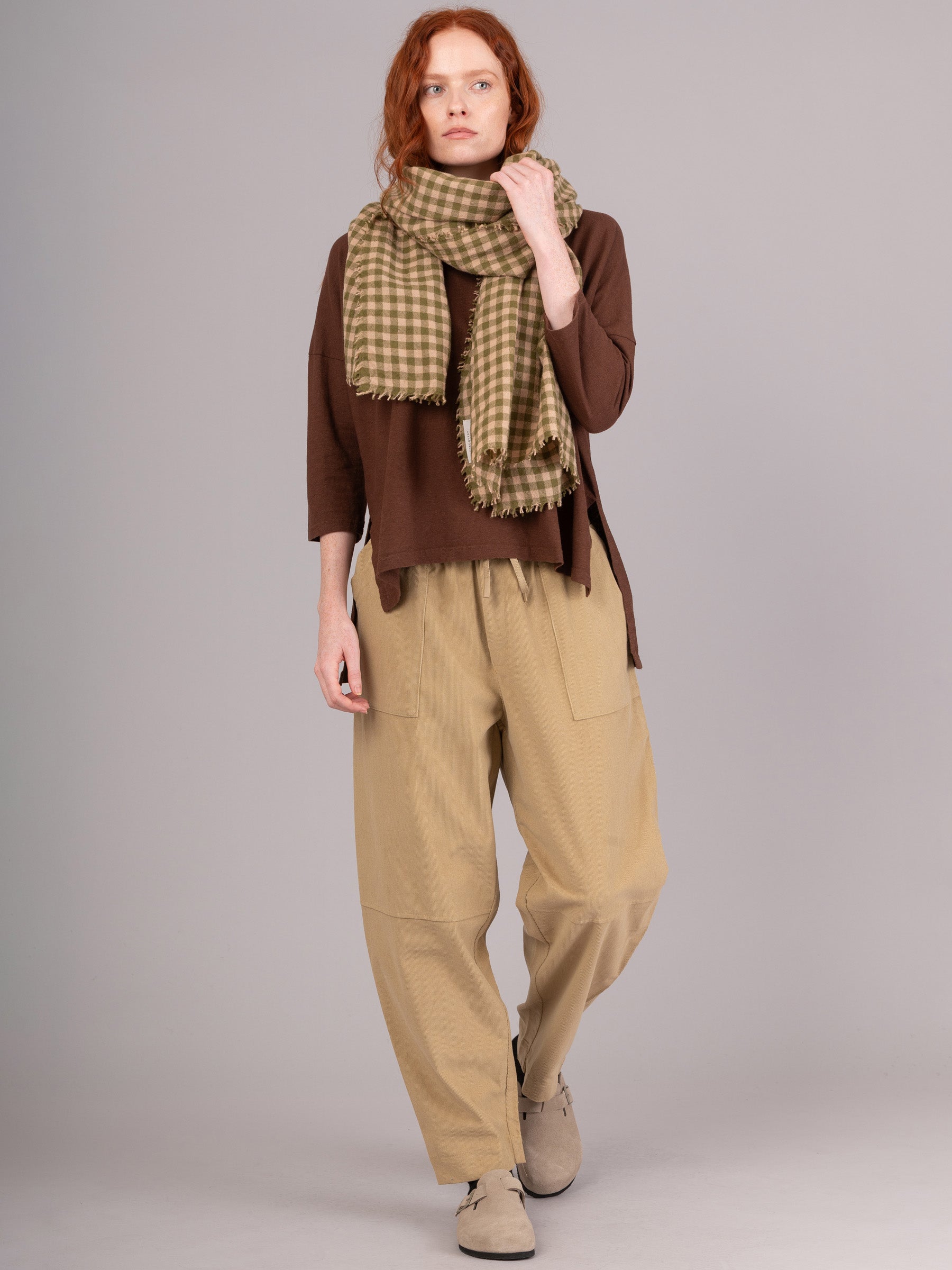 Boiled Wool Silk Blend Green Check Scarf - Forgotten Tribes