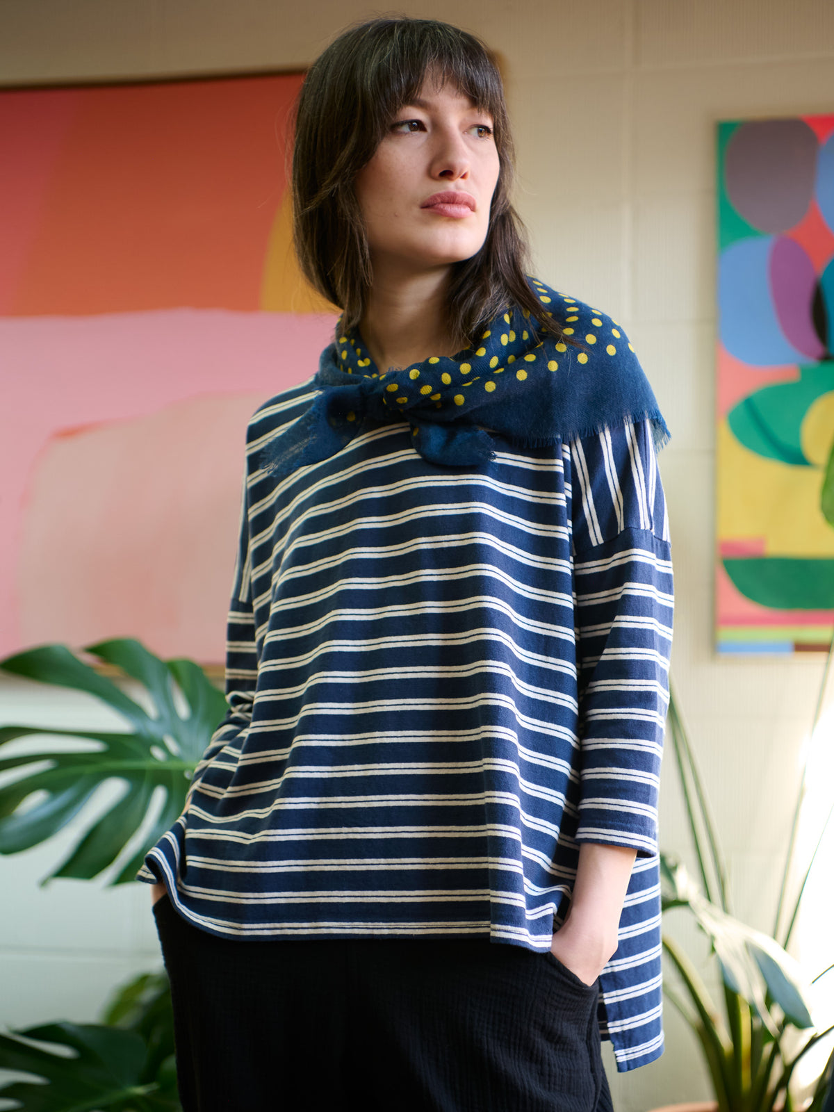 Gaya - Hemp Organic Cotton Cropped Sleeve T-Shirt - Stripes - Forgotten Tribes