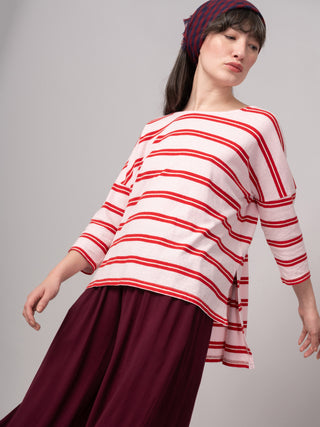 Gaya - Hemp Organic Cotton Cropped Sleeve T-Shirt - Stripes - Forgotten Tribes