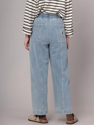 Sable - Denim Wash French Terry Straight Leg Trousers - Forgotten Tribes