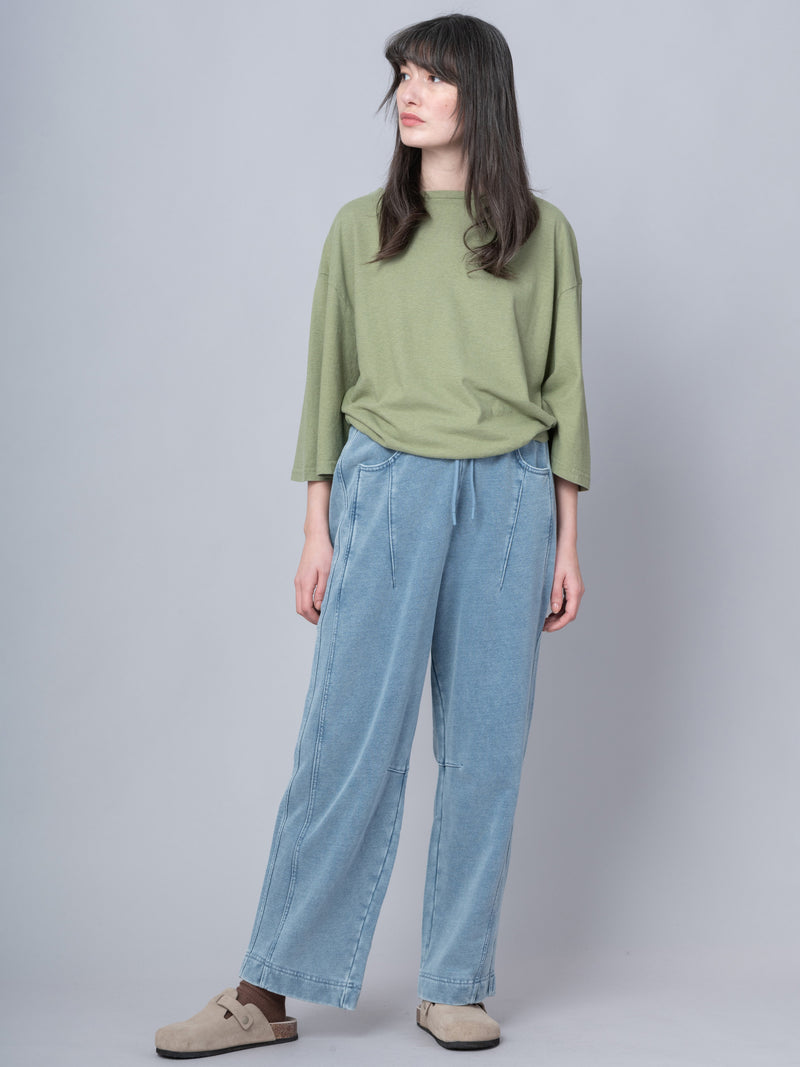 Paxi - Denim Wash French Terry Barrel Leg Trousers - Forgotten Tribes