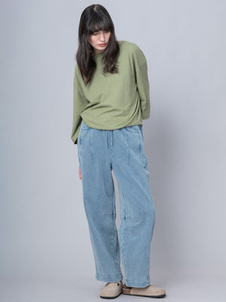 Paxi - Denim Wash French Terry Barrel Leg Trousers - Forgotten Tribes