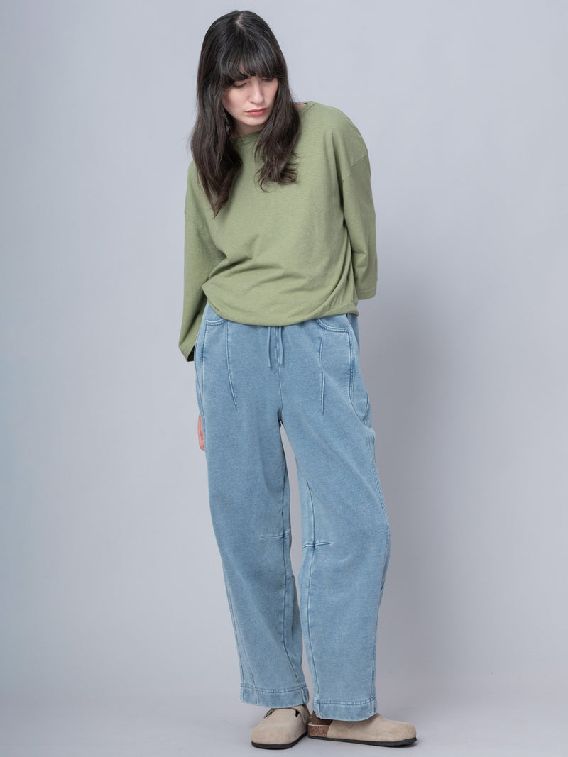 Paxi - Denim Wash French Terry Barrel Leg Trousers - Forgotten Tribes