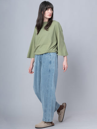 Paxi - Denim Wash French Terry Barrel Leg Trousers - Forgotten Tribes