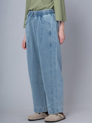 Paxi - Denim Wash French Terry Barrel Leg Trousers - Forgotten Tribes