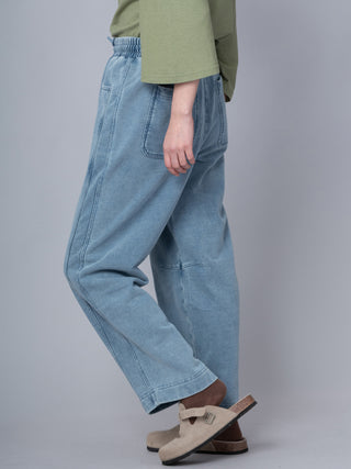Paxi - Denim Wash French Terry Barrel Leg Trousers - Forgotten Tribes