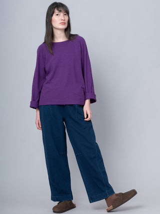Paxi - Denim Wash French Terry Barrel Leg Trousers - Forgotten Tribes