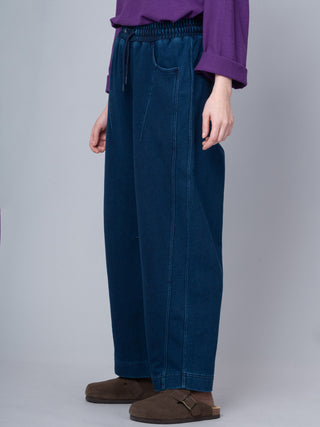 Paxi - Denim Wash French Terry Barrel Leg Trousers - Forgotten Tribes