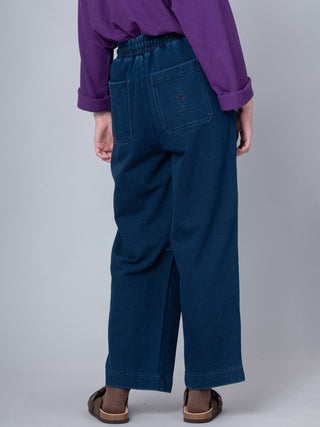Paxi - Denim Wash French Terry Barrel Leg Trousers - Forgotten Tribes