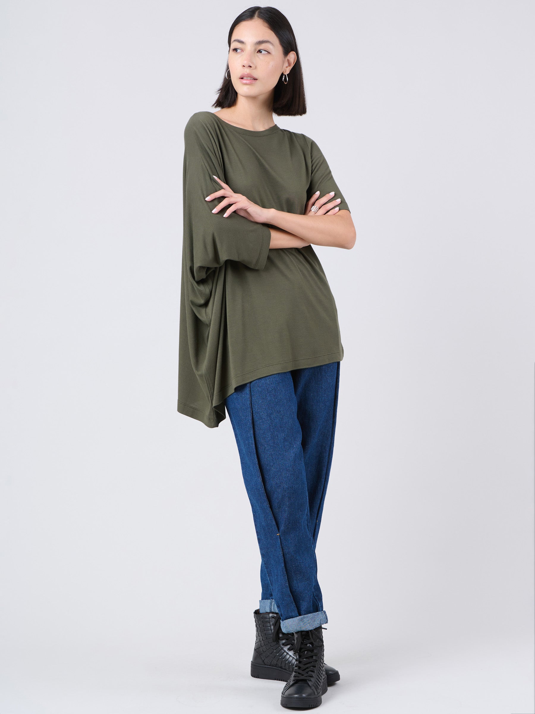 Bamboo Jersey Short Sleeve Asymmetric Top - Forgotten Tribes