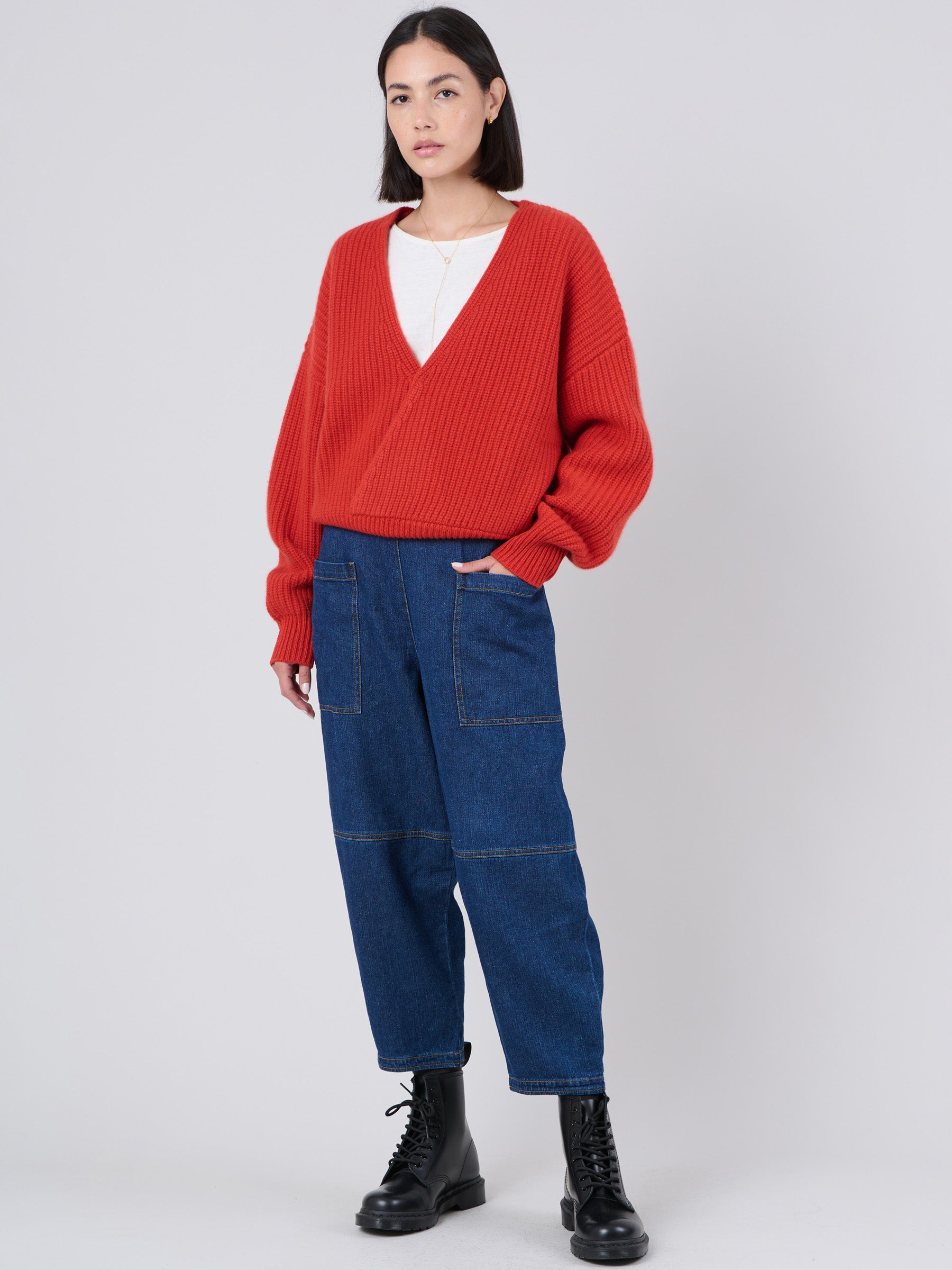 Waste Yarn Denim Cropped Barrel Leg Jeans - Forgotten Tribes