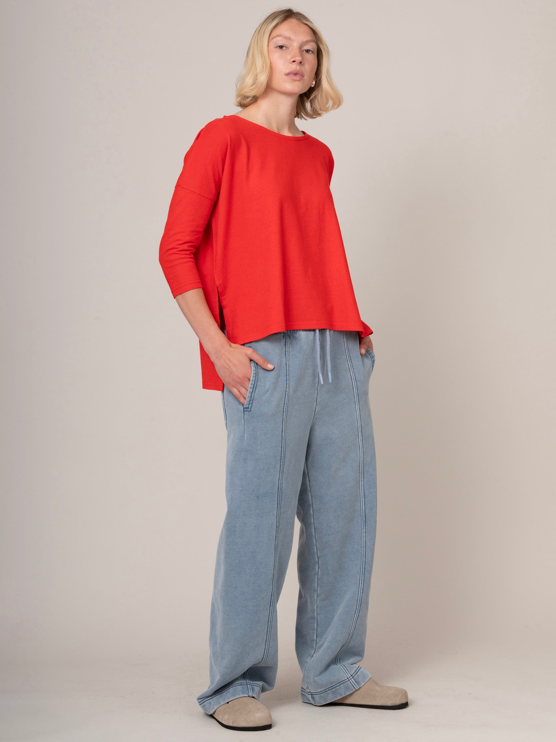 Sable - Denim Wash Fleece Straight Leg Trousers