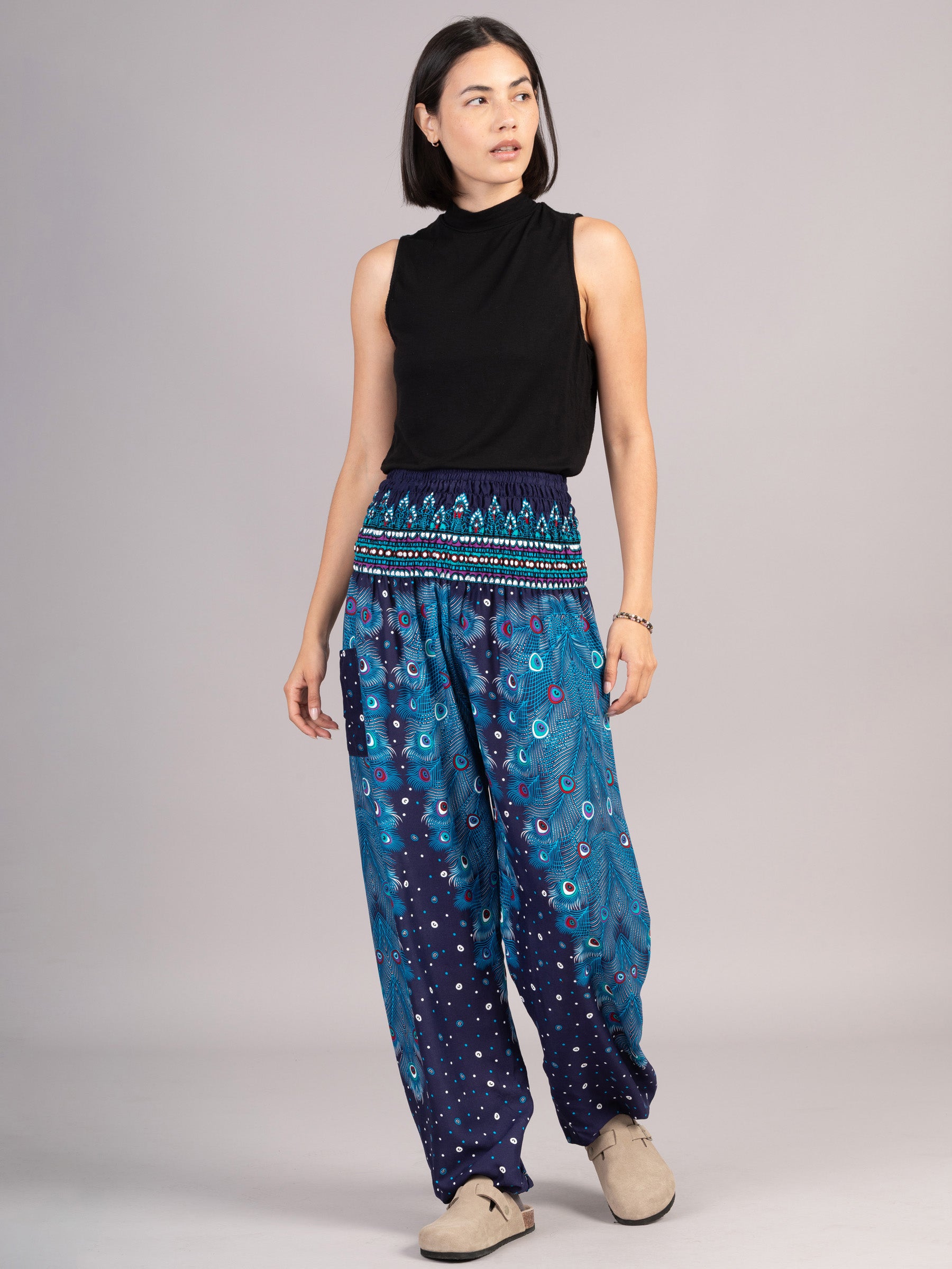 Harem Pants Original - Peacock Feathers High Crotch