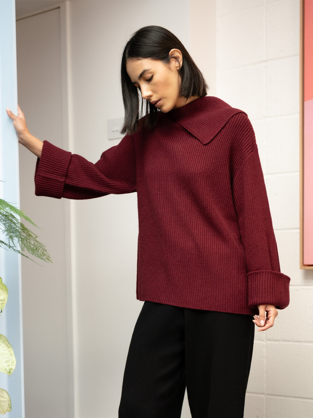 Sawan - Merino Wool Bamboo Blend Fisherman Rib Jumper with Collar - Forgotten Tribes